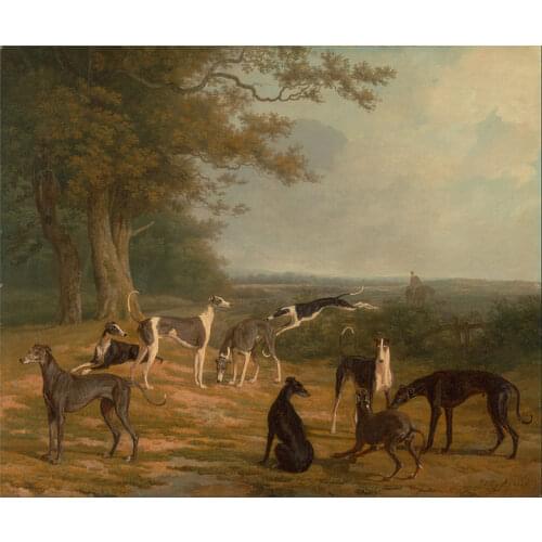GOOD -HOME living room Decorative art # Animal Greyhound dog Nine Greyhounds in a Landscape PRINT ART painting on canvas