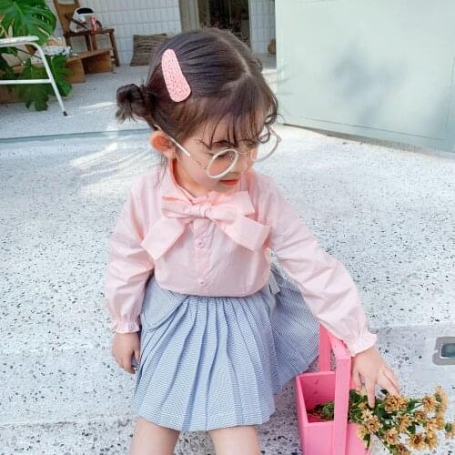 Kids Shirts Korean Fashion Bow Long Sleeve Tops for Girl 2020 New Arrival Toddler Baby Shirts 2 3 4 5 6 Years Children Tees