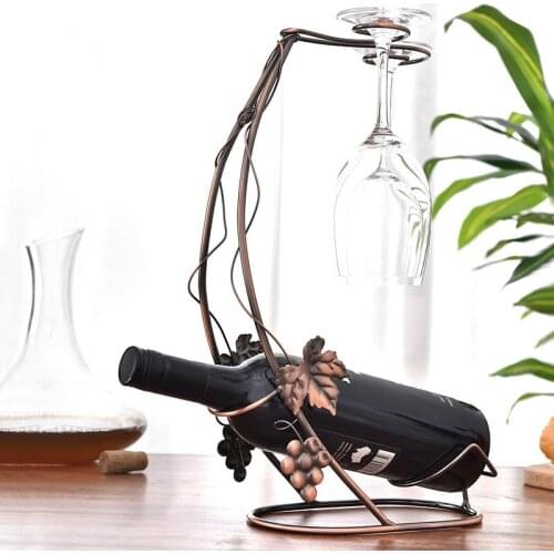 Art Elegant Wine Rack Cup Holder Integrated Design Can Hang 2 Goblets Place 1 Wine Bottle Pastoral Style Bar Tool Accessories