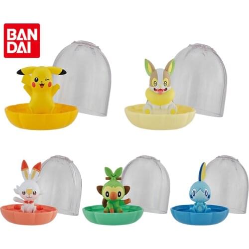 Bandai Pokemon Action Doll Figures Jewelry Storage Box Gashapon Toys Pikachu Grookey Sobble Scorbunny Yamper Cute Girls Gifts