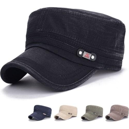 JNKET New Fashion Men Army Cap Washed Fabric Flat Cap Retro Sunhat Outdoor Sports Cottton Hat Adjustable Hat Casquette