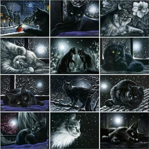 HUACAN Picture By Numbers Animal Wall Art Hand Painted Unique Gift On Canvas Acrylic Paint By Number Cat Decoration