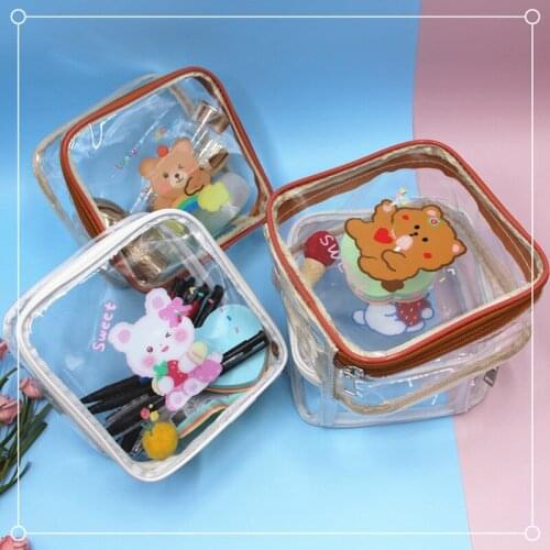 Kawaii PVC Cosmetic Bag Large Capacity Cartoon Makeup Box Women Girls Travel Toiletry Storage Organizer Pencil Case Kids Gift