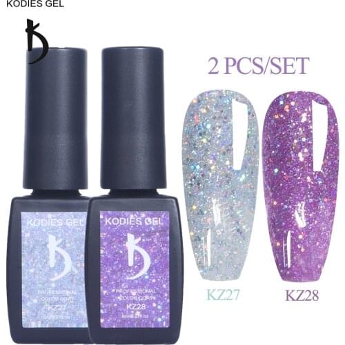KODIES GEL 2 PCS Nail Polish Glitter Set Laser UV Varnishes Semi Permanent Professional Salon Nail Art Polishes Lacquer Material
