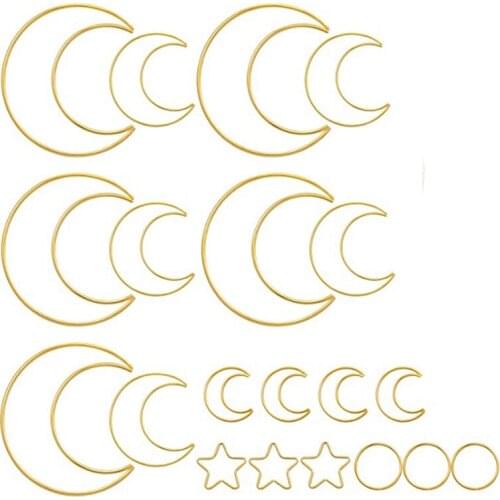 20 Pcs Moon Dream Catcher Rings Metal Dream Catcher Rings Hoops Moon Star Circle Macrame Rings for Making Home Wall