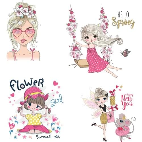 Beautiful Girls Patches For Clothing Stickers Iron On Transfers For Clothes Cute Applique Heart Thermo-stickers On Clothes DIY