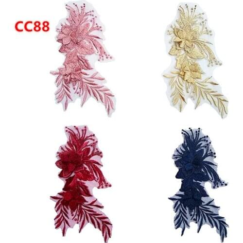 Pink red 3D net Embroidered Hot-melt venise lace flower patches applique collar T-shirt clothing Accessories CC88