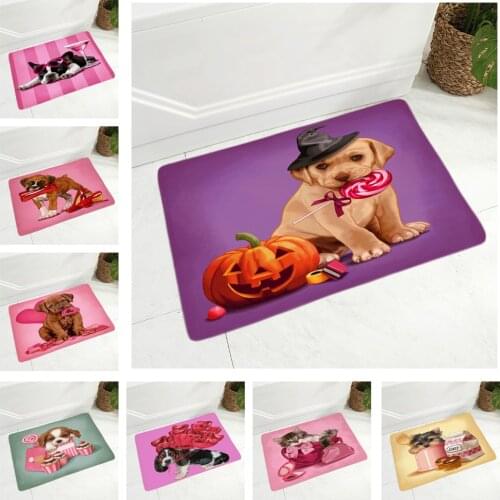 Hand Drawn Cute Cartoon Dog Floor Mat for Children Room Non-Slip Decor Pet Shepherd Animal Doormat Flannel Carpet 40x60cm