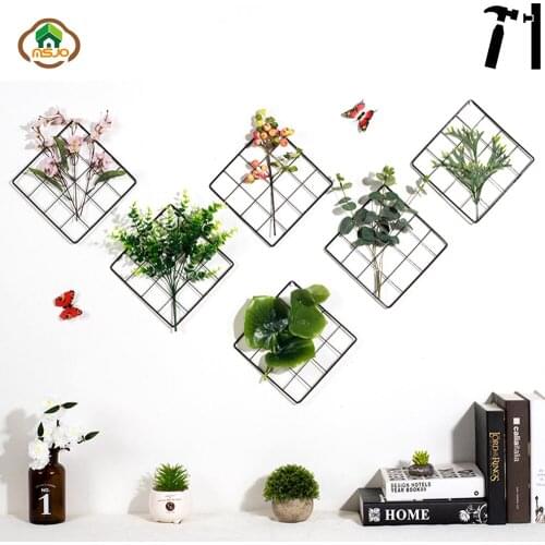 Msjo Storage Holders Iron Shelf Flowers Plants Storage Rack Nordic Style Shelf Wall Metal Grids DIY Home Decor Storage