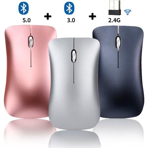 2.4G Wireless + Bluetooth 5.0 Multi-mode Mouse Rechargeable Silent Computer Mouse 1600 DPI Optical Slim USB Mause For Laptop PC