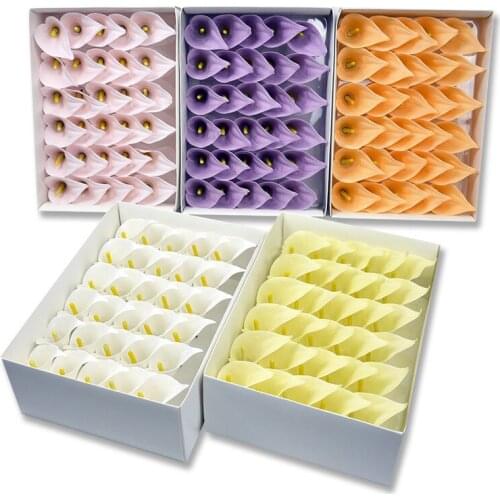 New Calla Lily Soap Flower Head Eternal Flower Bouquet Soap Flower Gift Box Valentines Day Gift DIY Handmade Materials 30pc/lot