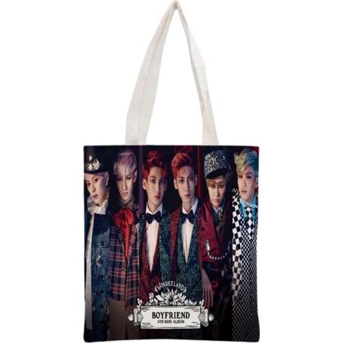 New arrived custom KPOP Boyfriend printed canvas tote bag women handbag beach travel bag portable shopping bag