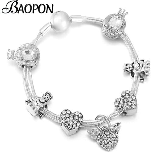 New Design Crystal Love Wings Pendants Charm Bracelets With Angel Embrace Love Beads Bracelet Bangle For Women Wife Jewelry Gift