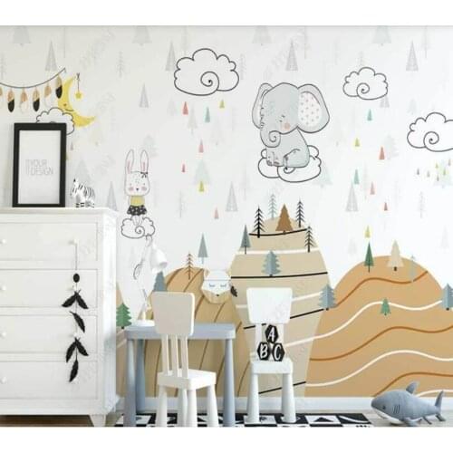 Custom papel parede cartoon hills clouds woods cartoon animal childrens room for living room bedroom decoration wallpaper