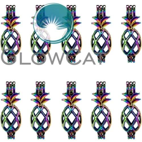 GLOWCAT 10x C46 Rainbow Color Fruit Pineapple Beads Cage Jewelry Making Essential Oil Diffuser Aroma Pearl Cage Locket Pendant