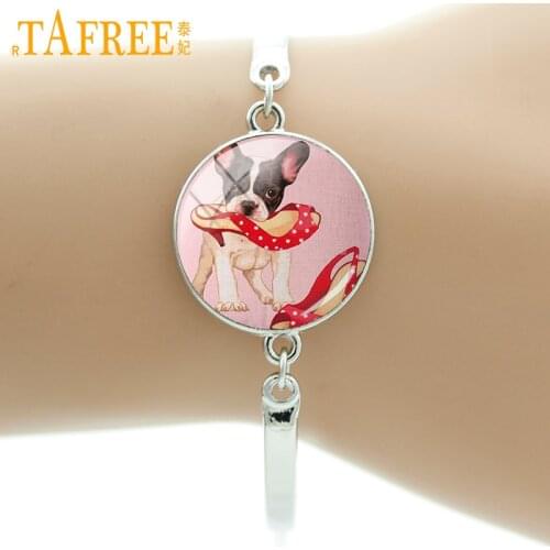 TAFREE Brand popular Dog Bracelet French Bulldog Art Picture round Glass for women men novelty trendy Christmas new jewelry A158