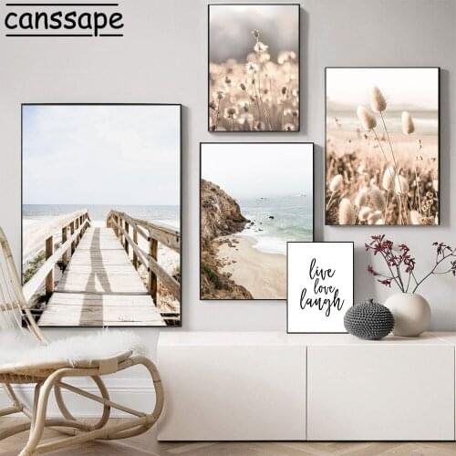 Reed Plant Poster Beach Landscape Wall Art Canvas Painting Bridge Print Nordic Wall Pictures For Living Room Home Decoration