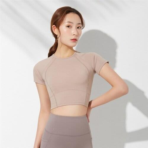 Casual Women Fitness High Elastic Sport Crop Top Breathable Short Sleeve Running Yoga Shirts Female Gym Workout T-Shirts