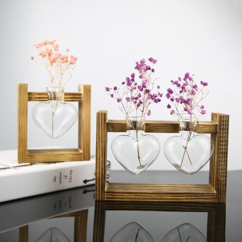 Transparent Flower Pot Wooden Display Frame Hydroponic Plants Wooden Frame Tabletop Vase Home Decor Plant Glass Bottle Vases
