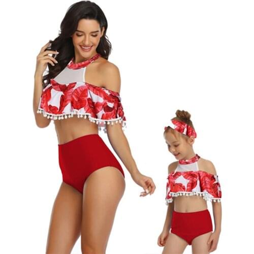 Sexy Bathing Suit Beachwear 2021 Bikinis Baratos Swimsuit Women High Waist Family Look Mom And Daughter Girls Swimwear 2 Pieces