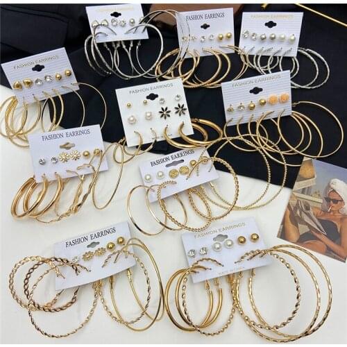 Trendy Gold Hoop Earrings For Women 2021New Design Big Geometric Set of Earrings Flower Pearl Earrings Jewelry Fashion Statement