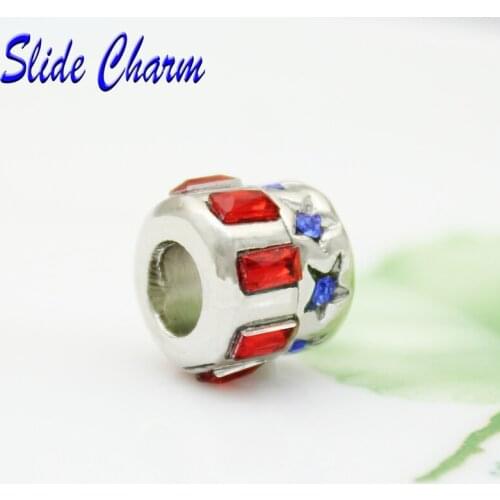 Slide charm Free shipping Christmas gift of an American flag beads fit Pandora bracelets charm bracelets and jewelry accessories
