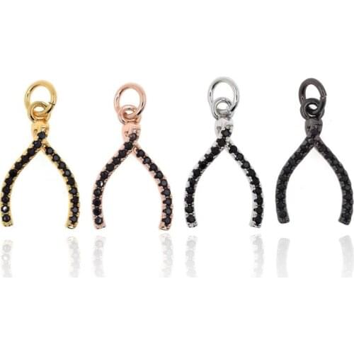 Mixed Colors Micro Pave Black Zircon Wish Bones Charms for Bracelet Necklace DIY Fashion Wedding Jewelry Pendant For Girlfriend