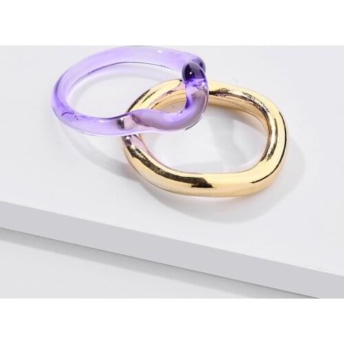 SRCOI 2PCS/Set Minimalist Geometric Multicolor Resin Metal Stacked Ring Set Candy Color Irregular Wave Creative Party Accessory