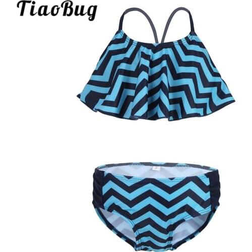 TiaoBug Girls Spaghetti Straps Zigzag Pattern Tankini Swimsuit Swimwear Children Kids Swimming Tops with Bottom Shorts Beachwear