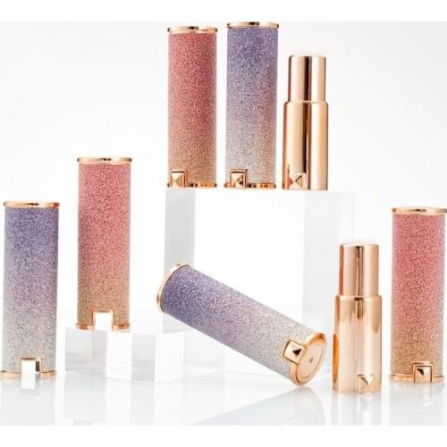 Lipgloss Tubes Cosmetic Packaging 12.1mm Diamond Shiny Round Lip Gloss Tube Rose Gold Gradient Color Lip Balm Containers