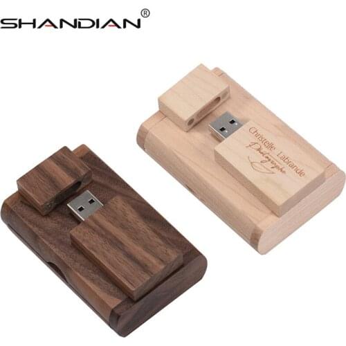 SHANDIAN usb 2.0 hot selling creative wooden usb + Box pen drive 4GB 8GB 16GB 32GB 64GB usb Flash Drive pendrive Memory stick