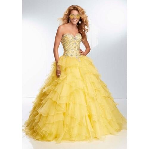 Yellow Ruffles Ball Gown Quinceanera DressesSweet Beading 16 Dress Party Wear Formal Prom Dresses Sweetheart Organza Lace Up