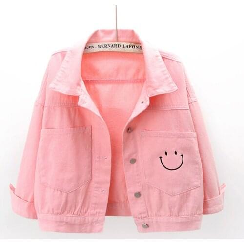 Women Clothing Denim Jacket 2021 Spring Autumn 3/4 Sleeve Smiley Embroidery Korean Short Female Jeans Coats Chaquetas De Mujer