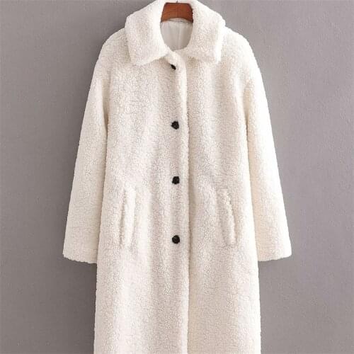 Female Outerwear Chic Tops Women 2021 Fashion Vintage Stylish Thick Warm Faux Fur Teddy Jacket Coat Long Sleeve Pockets