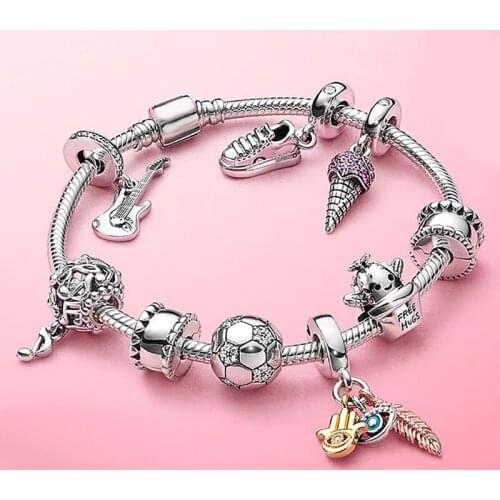 100%925 sterling silver Spring Eye cactus soccer guitar ice cream shoe bee high quality pandora pandora bracelet jewelry