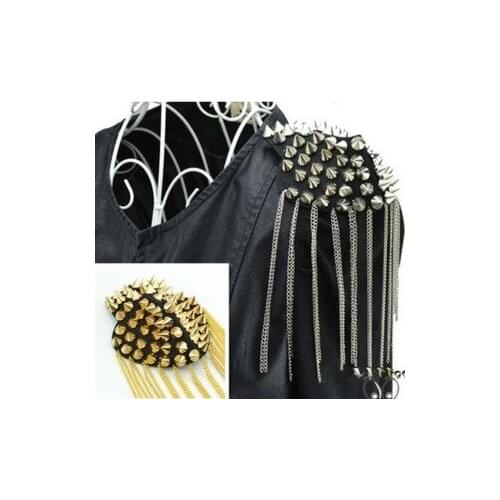 12 Pieces (not pair) fashion vintage Punk pointed toe cone rivet epaulette tassel brooch collar chain