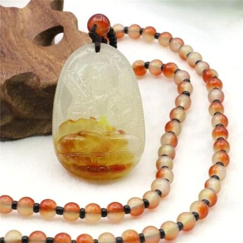 32X50mm Orange Buddhist Guanyin Glaze Beads Amulet Necklace 24inch Long Chain Crystal Neckware Fashion Jewelry Making Design