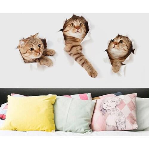 3D Cat Pattern Wall Stickers Lovely Animal Cats Bathroom Toilet Stickers Waterproof Household Living Room Home Decor Vinyl Decal