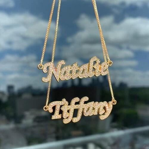 3UMeter 2020 New Color Rhinestone Necklace Pendant for Women Hip Hop Letter Necklace Name Personalized Custom Necklace Gold Gift