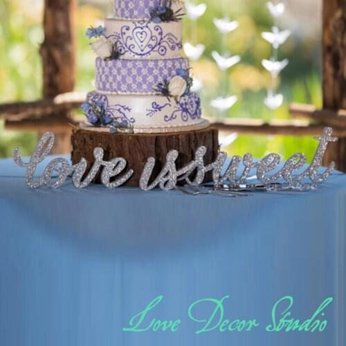 The gold silver "Love Is Sweet" Sign Set Wedding Sign for Candy Desser Wedding Table Decor Wooden Signs for Wedding
