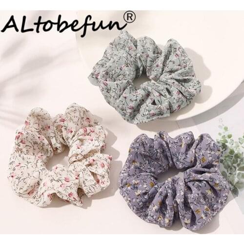 ALTOBEFUN Hair Accessories Women Floral Hair Tie Ladies Girl Scrunchies Ponytail Hair Female Holder Rope AFC261