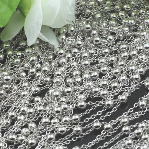 Free shipping!!!! 50m/lot dull silver tone 4mm ball with chain findings