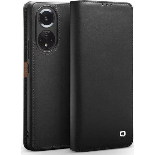 QIALINO Genuine Leather Bracket Function Flip Cover for Huawei Honor50 Pro Pure Handmade Phone Case with Card Slots for Honor 50