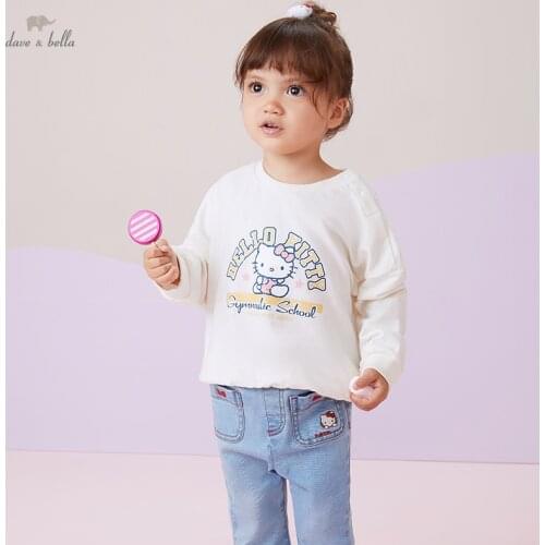 DBM19605 dave bella autumn baby girls cute cartoon letter print T-shirt children tops kids girl fashion tees