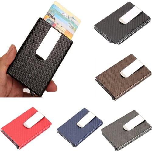 Business Aluminum Wallet Automatic Slide Card Case Carbon Fiber PU Leather Metal ID Credit Card Holder Clip
