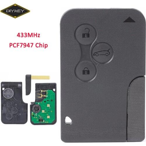 DIYKEY 433MHz with ID46 PCF7947 Chip 3 Button Smart Remote PCB Ultrasonic Key Card for Renault Megane II Scenic II Grand Scenic