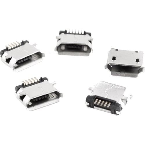 20pcs Micro USB Type B Female Connector Silver Tone Connector Repair Parts Type B Micro USB Female Port