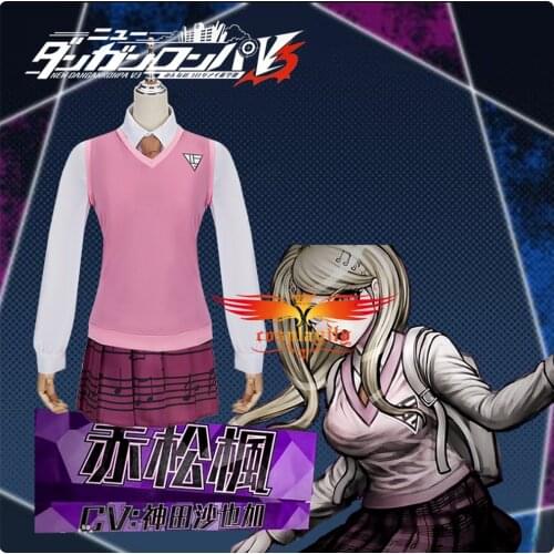 Anime Danganronpa V3 Killing Harmony Kaede Akamatsu Cosplay Costume Adult Woman XS-XL Pink Vest JK Uniform Skirt Socks Halloween