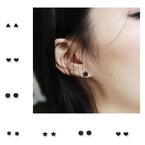 Trendy Earless hole Magnet suction earrings black geometric Triangle Pentagram cross Heart Crystal earrings Unisex jewelry