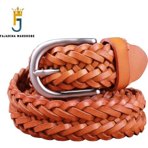 FAJARINA Fashion Unisex Knitting Narrow Retro Belts Jeans Women & Men Real Genuine Leather 3.0cm Belt Jeans Clothing N17FJ888